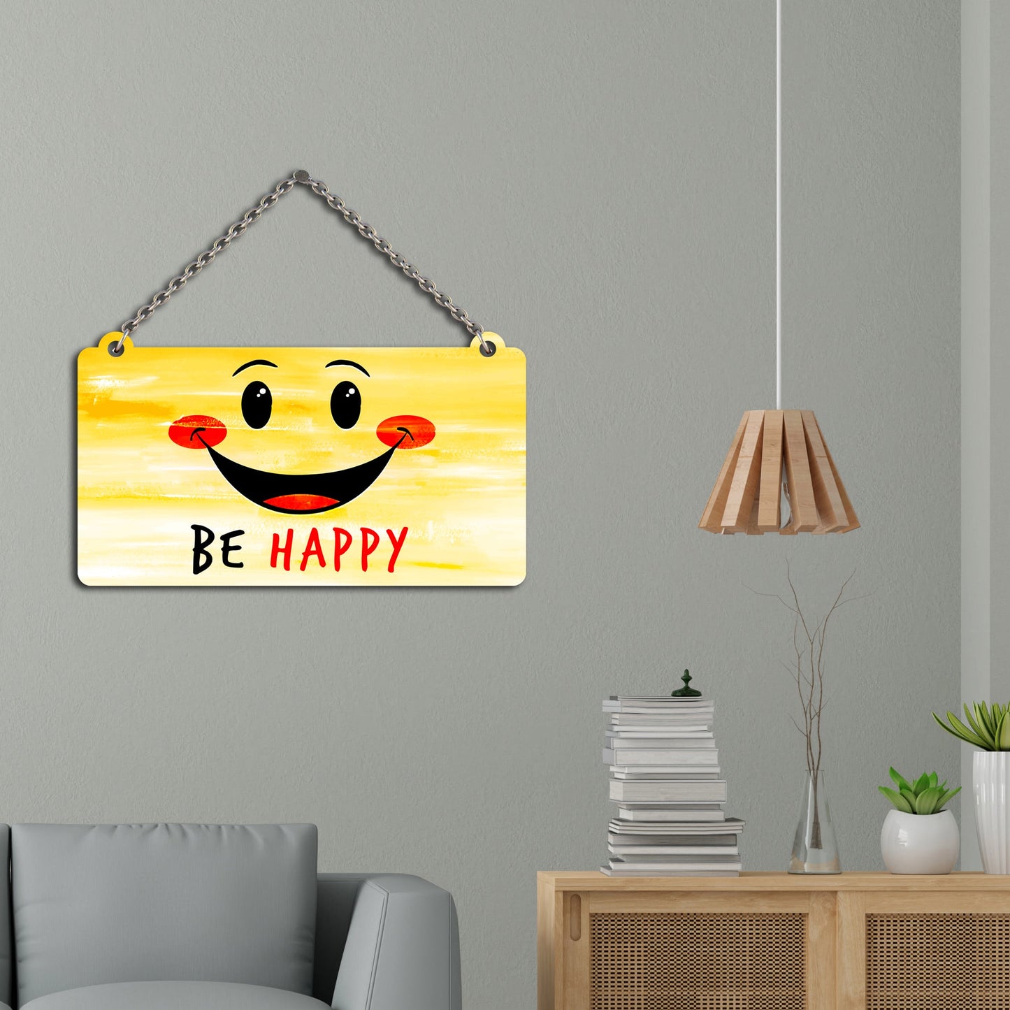 Be Happy Smiley Wooden Wall Hanger for Home|Office|Living Room|Gift