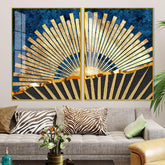 Golden Rising Sun Acrylic Floating Wall Painting Set of 2 - Decor Mantra