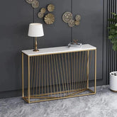 Linear Design Golden Metal Stand Console Marble Table - Decor Mantra