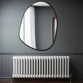 Modern Decorative Asymmetrical Bathroom Mirror with Black Wooden Finish - Decor Mantra