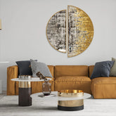 Modern Golden Abstract Textured Semi Circle Frames Set Of 2 Decor Mantra