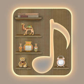 Music Symbol Note Backlit Wooden LED Light Wall Shelf with Oak Finish - Decor Mantra