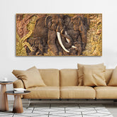 Elephant Family in the Forest Textured Art Premium Wall Painting - Decor Mantra