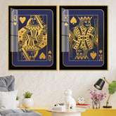 Golden Card of King and Queen Acrylic Floating Wall Painting Set of 2 - Decor Mantra