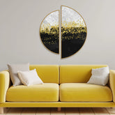 Premium Gold Glitter Particles on Black Background Semi Circle Frames Set Of 2 Decor Mantra