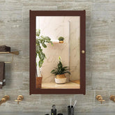 Rectangular Wooden Bathroom Cabinet Mirror with 3 Spacious Shelves with Solid Brown Finish - Decor Mantra
