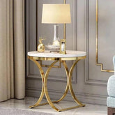 Premium Golden Iron White Round Marble Table - Decor Mantra