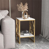 Golden Metal Square End Table with a Geometric Rhombus Frame - Decor Mantra