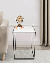 Square White Marble and Black Stand Side Table - Decor Mantra