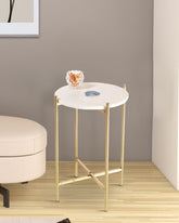 Refined Marble and Gold Round Accent Table - Decor Mantra