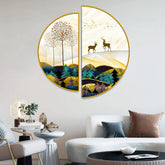 Semi Circle Golden Trees With Birds And Deer Wall Paintings & Arts Decor Mantra