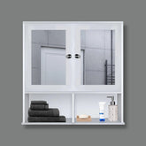 Sturdy Wooden Bathroom Storage Cabinet with Mirrors & 4 Spacious Shelves with White Finish - Decor Mantra