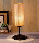 Stylish Table Lamp with Black Base and Bamboo Shade - Decor Mantra