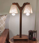 Table Lamp with Jute Shade and Wooden Brown Base - Decor Mantra