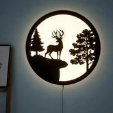 Full Moon Rounded Reindeer Backlit Wooden Wall Decor with LED Night Light - Decor Mantra