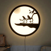 Chirping Birds Rounded Backlit Wooden Wall Decor with LED Night Light - Decor Mantra