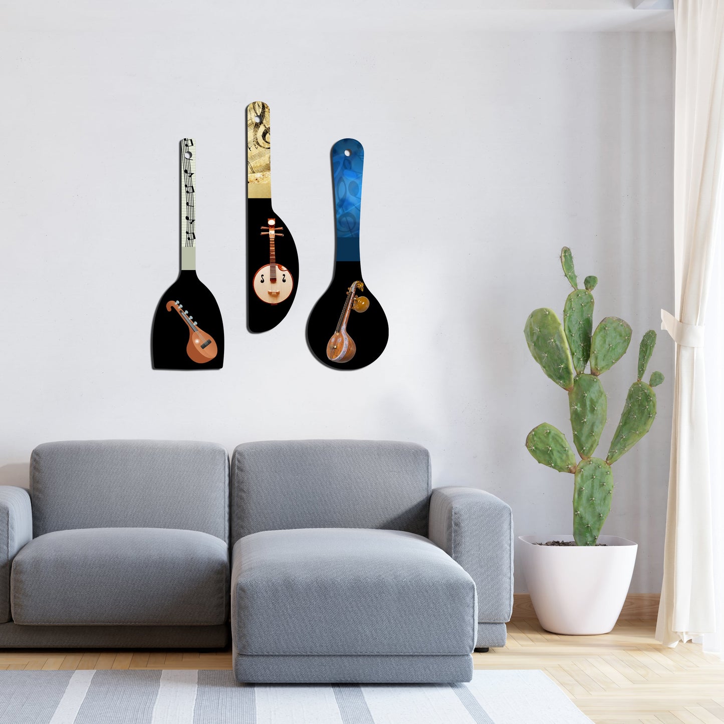 Fabaura Music Instrument Decorative Wooden Wall Hanging Spoons for Office (WH_5019N-F) Pack of 3