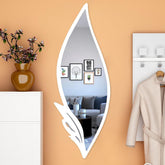 Beautiful Slender Big Leaf Vanity Mirror with Metallic White Finish Frame - Decor Mantra