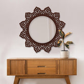Floral Design Art Decorative Round Wooden Wall Mirror - Decor Mantra