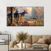 Charming Deer in a Peaceful Forest, Wide-Format Canvas Wall Painting
