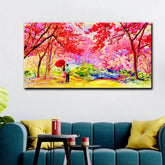 Canvas Printed Painting of a Couple in a Beautiful Autumn Garden