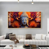 Buddha with Blooming Flower in Premium Acrylic Horizontal Wall Art - Decor Mantra