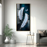 Magical Feathers with Butterfly Premium Vertical Acrylic Wall Art - Decor Mantra