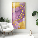 Elegant Premium Acrylic Vertical Wall Art with Purple Textured Golden Fish - Decor Mantra