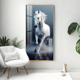 Luxurious White Horse Vertical Wall Art in Premium Acrylic - Decor Mantra