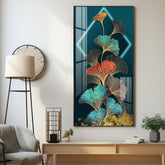 Elegant Ginkgo Leaf Gold Foil Entrance Hall Acrylic Vertical Wall Art - Decor Mantra