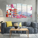 Women in Kimono Canvas Wall Painting Set of Five