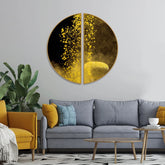 Yellow Cloud Texture Art in Dark Background Semi Circle Frames Set Of 2