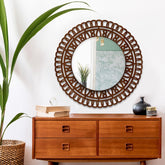 Artistic Designer Round Shape Wall Mirror with Wooden Frame - Decor Mantra