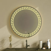 Beautiful Greek Key Motif Designer LED Round Shape Bathroom Mirror - Decor Mantra