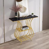 Black Narrow With Shelf Marble Top Console Table - Decor Mantra