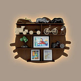 Cat Shape Backlit Designer Wooden Wall Shelf / Book Shelf / Night Light, Walnut Finish - Decor Mantra