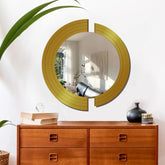 Circle In 2 Pieces Design Wood Wall Mirror With Gold Texture - Decor Mantra