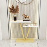 Contemporary 2 Tier White Marble Golden Console Table - Decor Mantra