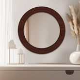 Decorative Round Circular Wooden Wall Mirror - Decor Mantra