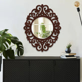 Elegance Beautiful Designer Wooden Frame Wall Mirror - Decor Mantra