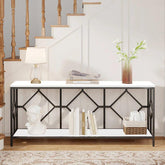 Extra Long White Black Durable Marble 2 Tier Console Table - Decor Mantra