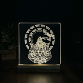 Engraved Acrylic LED Table Lamp with Spiritual Design - Wooden Base