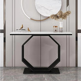 Heptagon Black Base Rectangular Shape White Marble Console Table - Decor Mantra