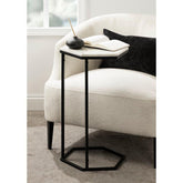 Hexagon Shape Marble Top Black Stand Side Table - Decor Mantra