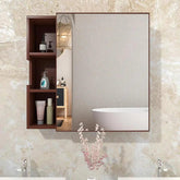 Luxurious Classic Wooden Bathroom Cabinet Mirror with 3 Open Shelves with Brown Finish - Decor Mantra