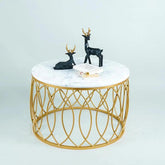 luxurious Designer in Golden & White Marble Round Shape Center Table - Decor Mantra