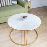 Luxury Round Marble White Matte Finish Metal Center Table - Decor Mantra