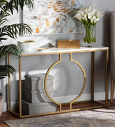 Metallic Ring Console Table with White Marble Table Top - Decor Mantra
