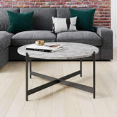 Minimalist Matte Finish Black Metal Centre Table In Criss Cross Design - Decor Mantra