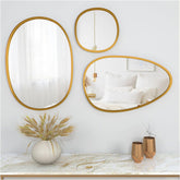 Modern Pebble Shaped Wall Mirrors Set of 3 with Golden Finish - Decor Mantra